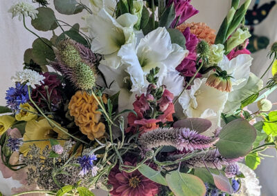 A large bouquet of colorful flowers.